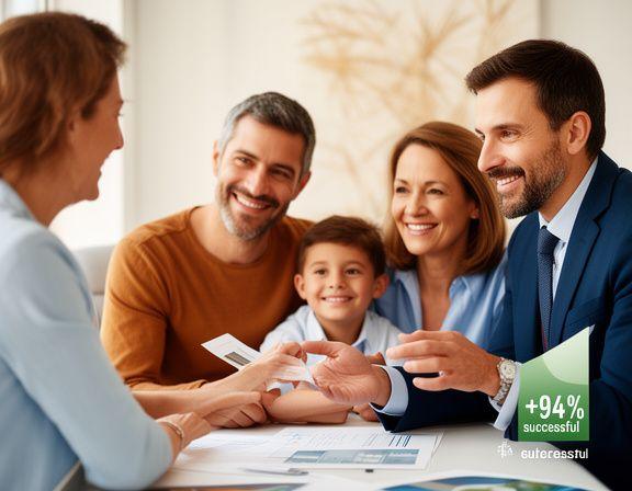 Asesor financiero independiente en Madrid explicando presupuesto a una familia